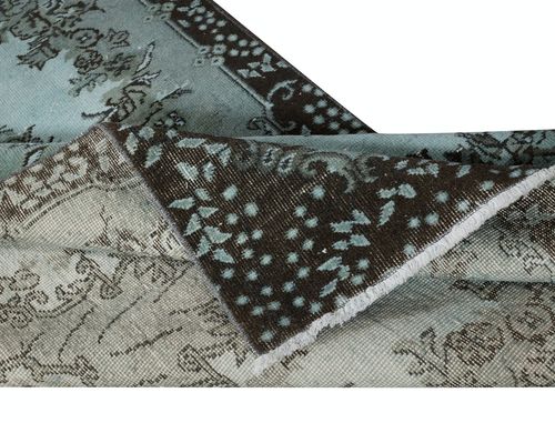 3.7x7 Ft Modern Handmade Anti Bacterial Turkish Accent Rug Re Dyed In Blue photo for sale