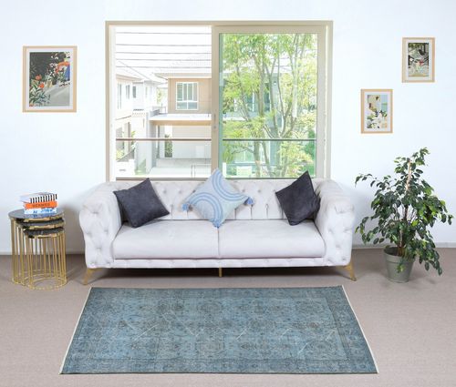 3.8x6.6 Ft Blue Accent Rug For Modern Interiors, Handmade In Turkey photo furniture