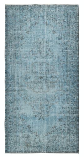 4.5x9.5 Ft Light Blue Color Handmade Turkish Area Rug For Contemporary Interiors