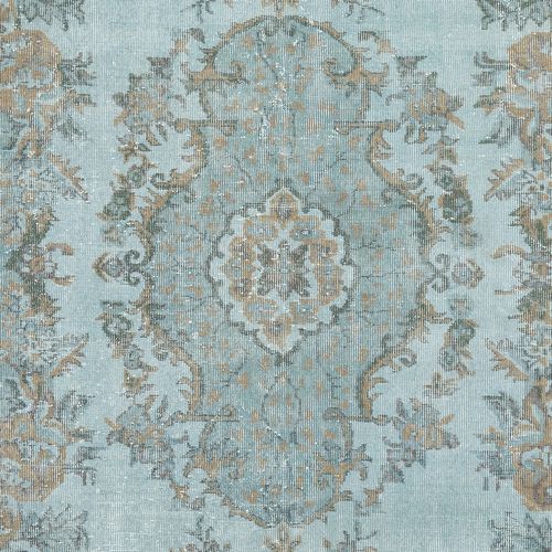6.8x10.4 Ft Hand Knotted Light Blue Color Rug, Medallion Design Turkish Carpet photo 736.0