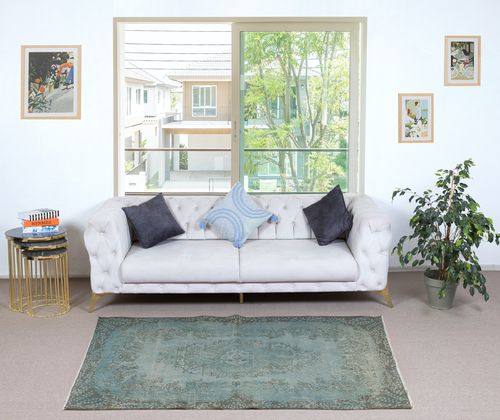 3.8x7 Ft Contemporary Handmade Turkish Accent Rug In Light Blue Color photo furniture