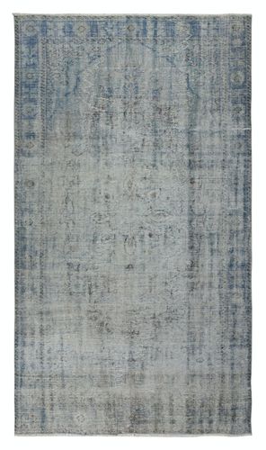6x10.4 Ft Distressed Blue Area Rug For Contemporary Interior, Handmade In Turkey
