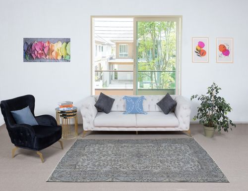 5.6x8.4 Ft Contemporary Handmade Turkish Wool Area Rug In Light Blue photo furniture