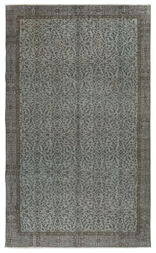 5.3x9 Ft Blue Color Wool Area Rug With Floral Design, Handmade In Turkey