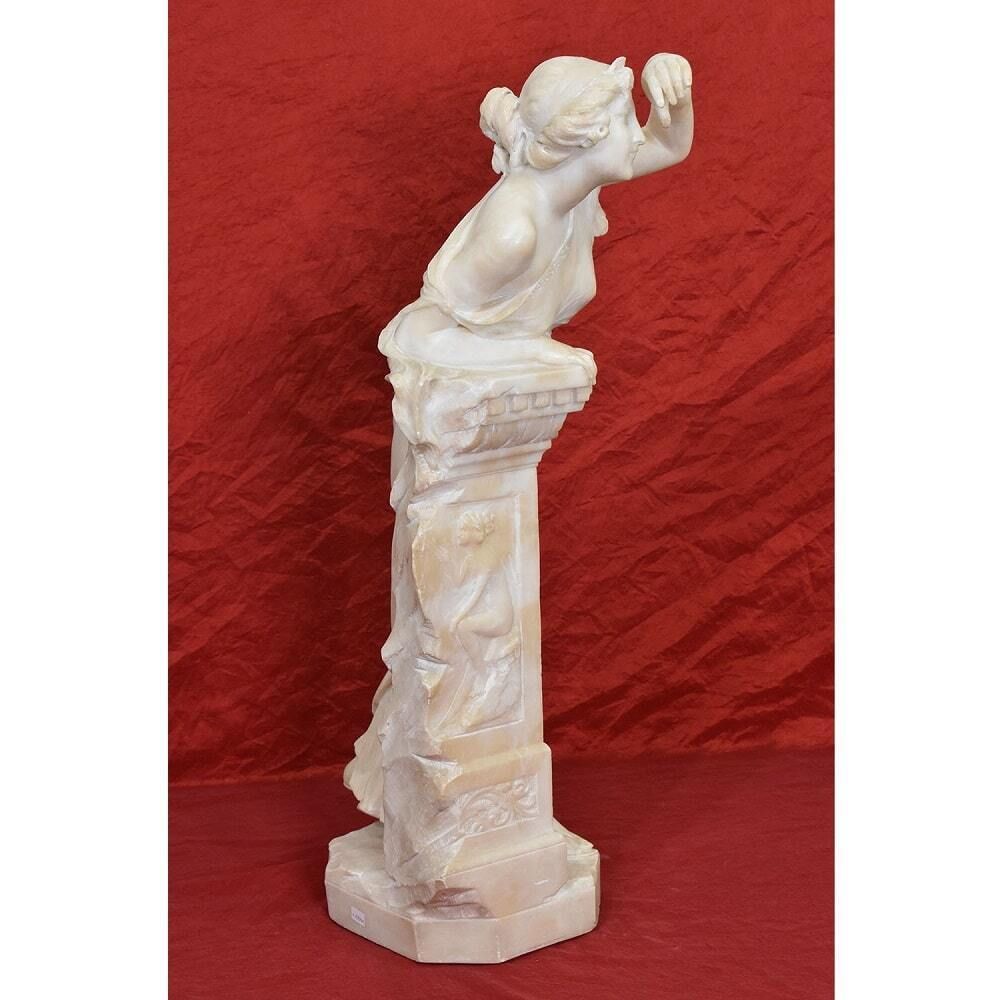 Antique Italian Alabaster Sculptures, Young Girl Sculpture, Giuseppe Gambogi, 19th Century. photo Art