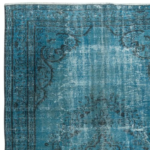 5.6x9.4 Ft Modern Handmade Turkish Area Rug Over Dyed In Blue. Floor Covering photo Textiles