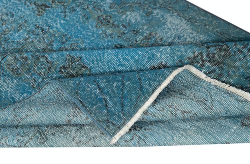 5.4x9.3 Ft Contemporary Handmade Shabby Chic Turkish Blue Color Wool Area Rug photo for sale