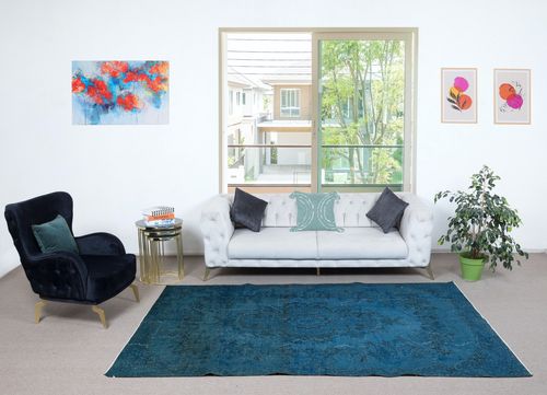 5.6x9.6 Ft Modern Handmade Turkish Area Rug. Blue Color Living Room Carpet photo furniture