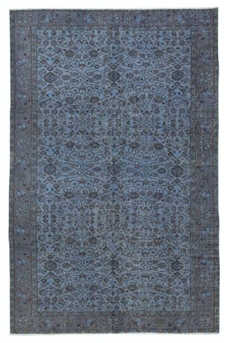 5.6x8.7 Ft Contemporary Handmade Blue Color Turkish Area Rug With Floral Design