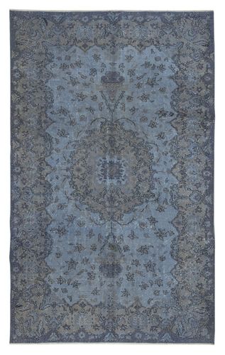 6x9.6 Ft Handmade Rug For Living Room, Vintage Turkish Carpet Re Dyed In Blue