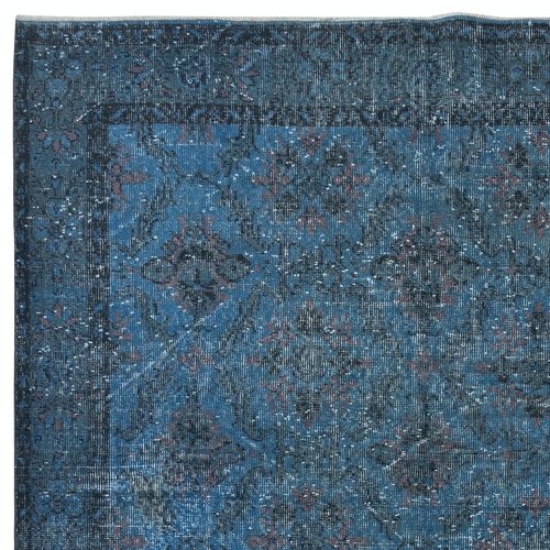 6.3x10 Ft Modern Handmade Floral Patterned Turkish Area Rug Over Dyed In Blue photo Textiles