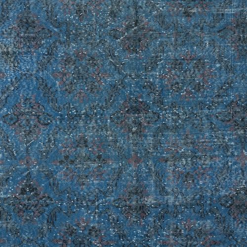 6.3x10 Ft Modern Handmade Floral Patterned Turkish Area Rug Over Dyed In Blue photo 534.0