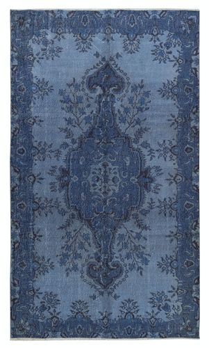 5.5x9.6 Ft Modern Medallion Design Area Rug In Blue, Hand Knotted In Turkey