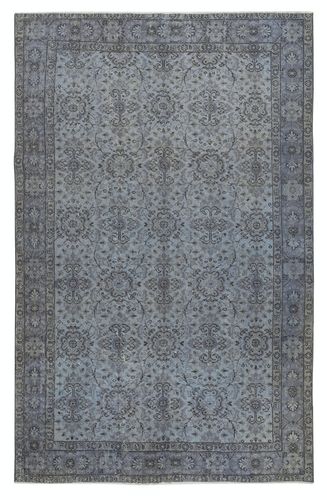 5.8x9 Ft Contemporary Handmade Blue Color Turkish Area Rug With Floral Design