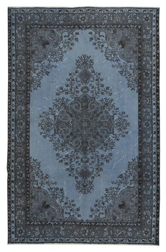 6x9.2 Ft Modern Hand Knotted Blue Color Turkish Area Rug With Medallion Design