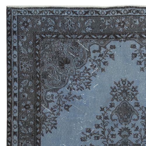 6x9.2 Ft Modern Hand Knotted Blue Color Turkish Area Rug With Medallion Design photo Textiles