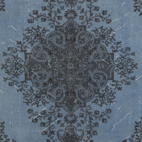 6x9.2 Ft Modern Hand Knotted Blue Color Turkish Area Rug With Medallion Design photo 564.0