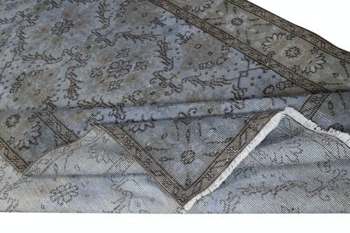 5.4x9.3 Ft Handknotted Blue Color Area Rug, Modern Floral Turkish Floor Covering photo for sale