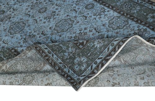 6x9.4 Ft Contemporary Handmade Blue Color Turkish Area Rug With Floral Design photo for sale