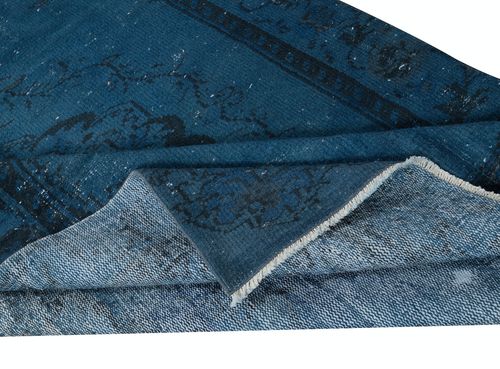 5x8 Ft Art Deco Chinese Inspired Handmade Turkish Area Rug In Dark Blue Color photo for sale