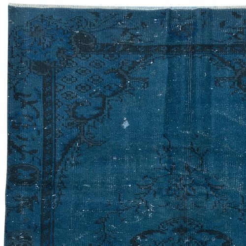 5x8 Ft Art Deco Chinese Inspired Handmade Turkish Area Rug In Dark Blue Color photo Textiles