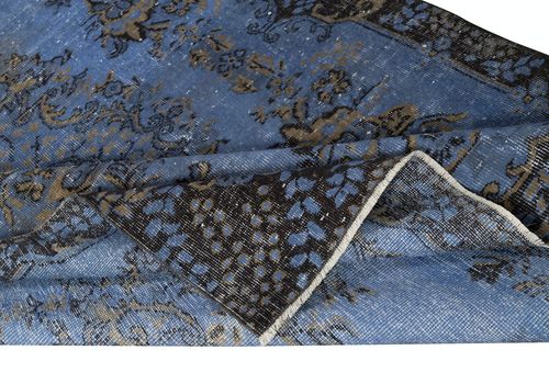 5.6x9 Ft Contemporary Handmade Blue Color Turkish Area Rug With Medallion Design photo for sale