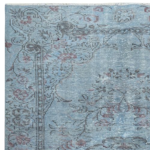 6x8.6 Ft Contemporary Handmade Turkish Area Rug Over Dyed In Light Blue photo Textiles