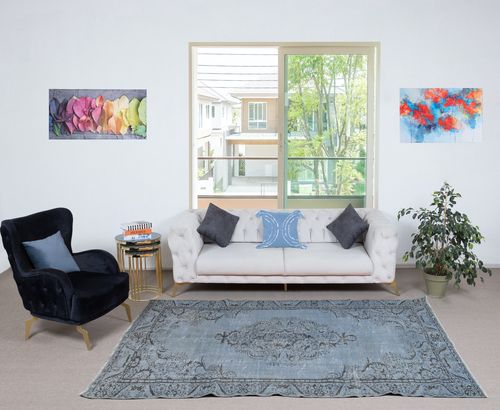 5.7x9.2 Ft Decorative Handmade Turkish Area Rug In Blue. Modern Floor Covering photo furniture