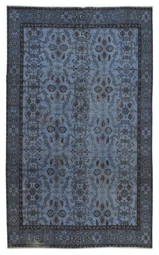 5.2x8.4 Ft Contemporary Handmade Blue Color Turkish Area Rug With Floral Design
