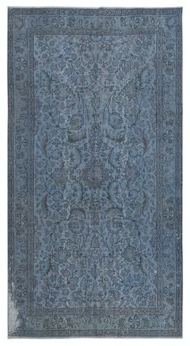 5.3x10 Ft Modern Floral Patterned Area Rug In Blue, Hand Knotted In Turkey