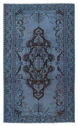 5.2x8.8 Ft Contemporary Handmade Turkish Area Rug In Blue. Woolen Floor Covering