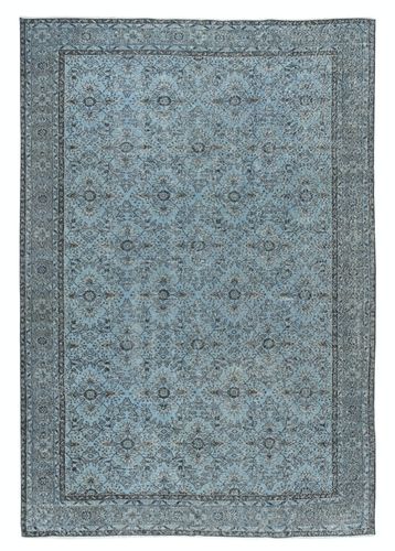 7x11.5 Ft Modern Handmade Blue Color Turkish Wool Area Rug With Floral Design