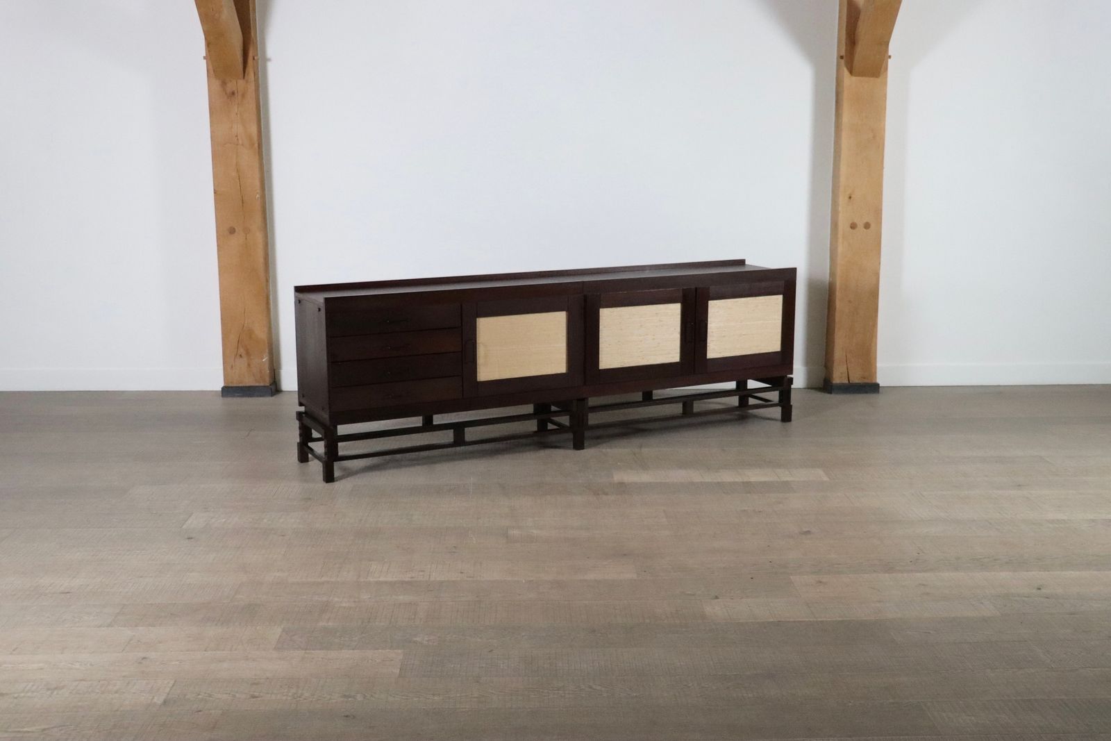 Leonardo Fiori For Isa Bergamo Sideboard In Wengé And Seagrass 1950s photo for sale
