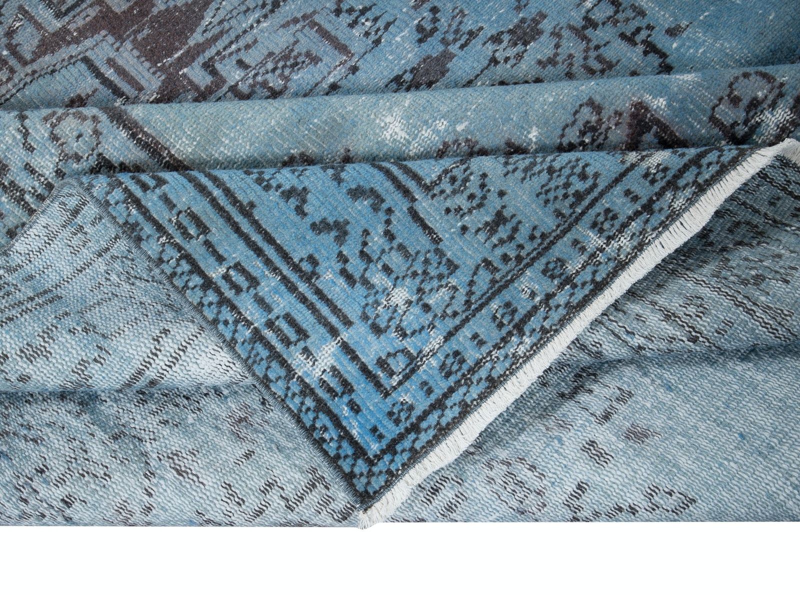 6.2x10 Ft Modern Light Blue Area Rug, Room Size Handmade Overdyed Turkish Carpet photo for sale
