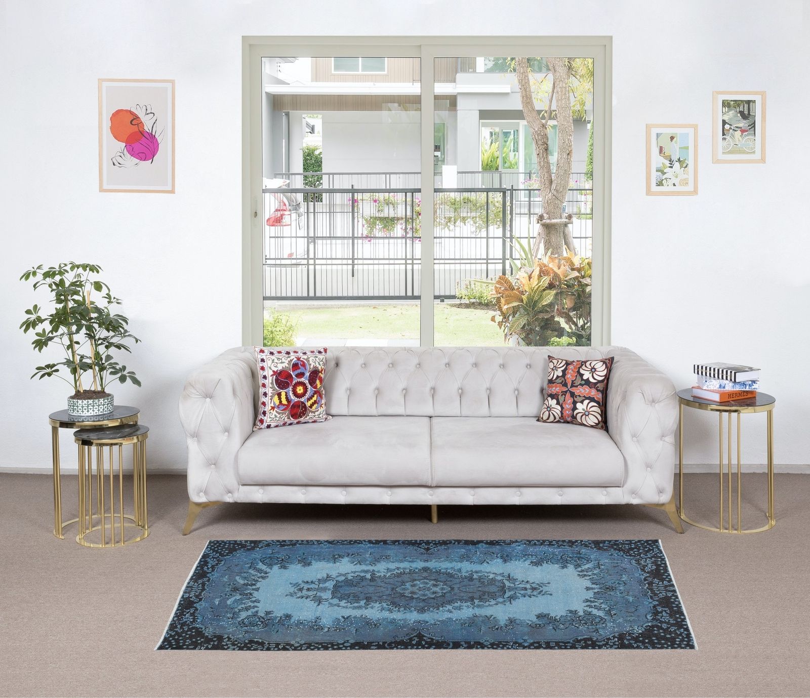 3.7x7 Ft Contemporary Handmade Turkish Small Rug In Blue With Medallion Design photo furniture