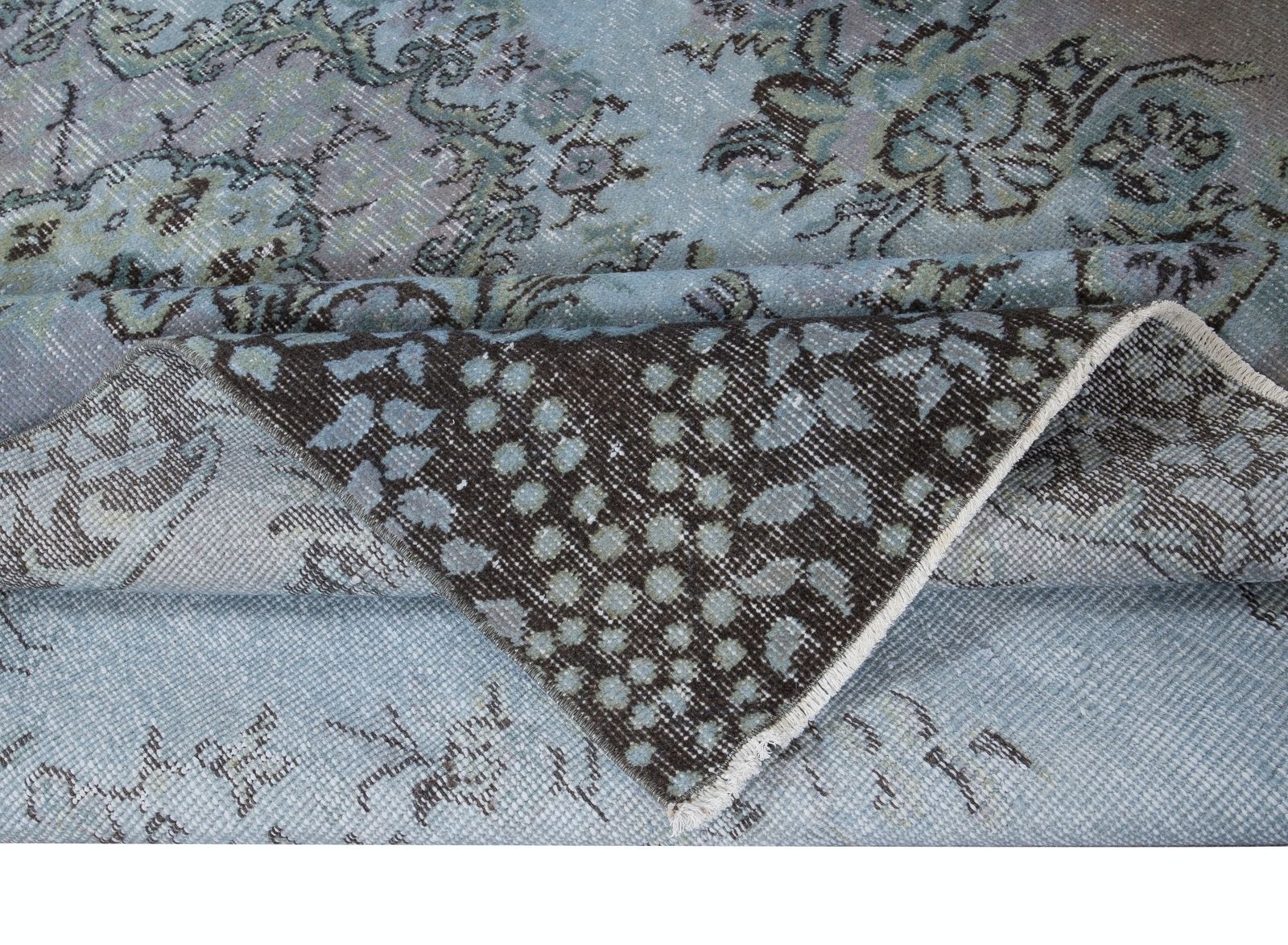 5.8x9 Ft Contemporary Handmade Turkish Area Rug In Baby Blue, Soft Pink & Black photo for sale