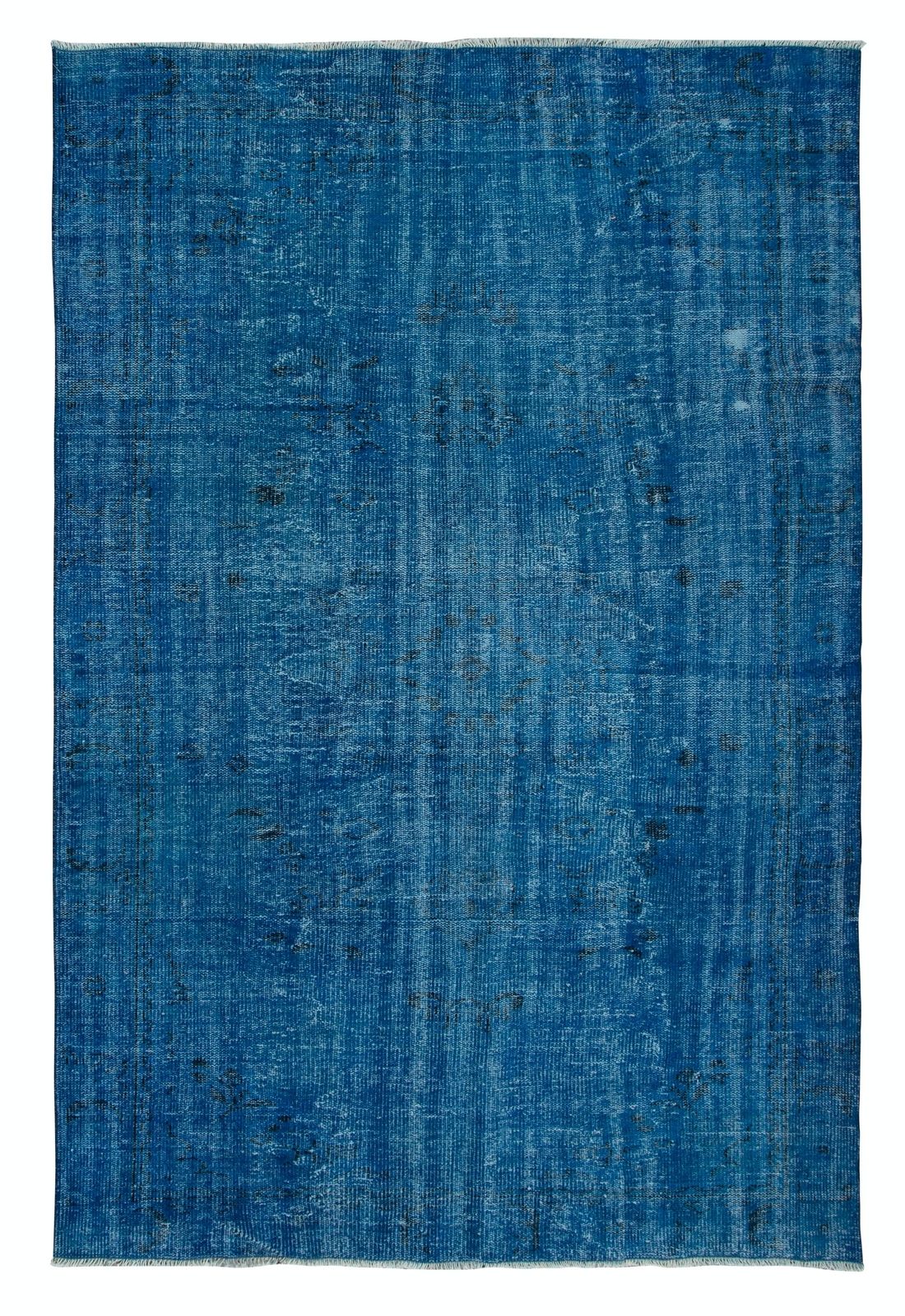 6x8.8 Ft Traditional Handmade Area Rug In Blue, Modern Turkish Redyed Carpet