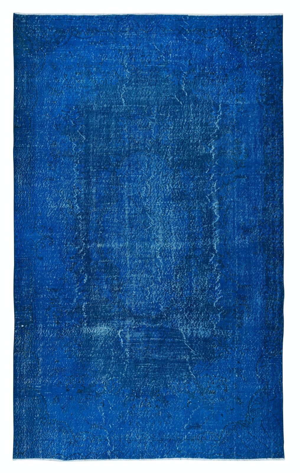6.2x9.8 Ft Hand Knotted Rug In Sapphire Blue, Modern Turkish Redyed Carpet