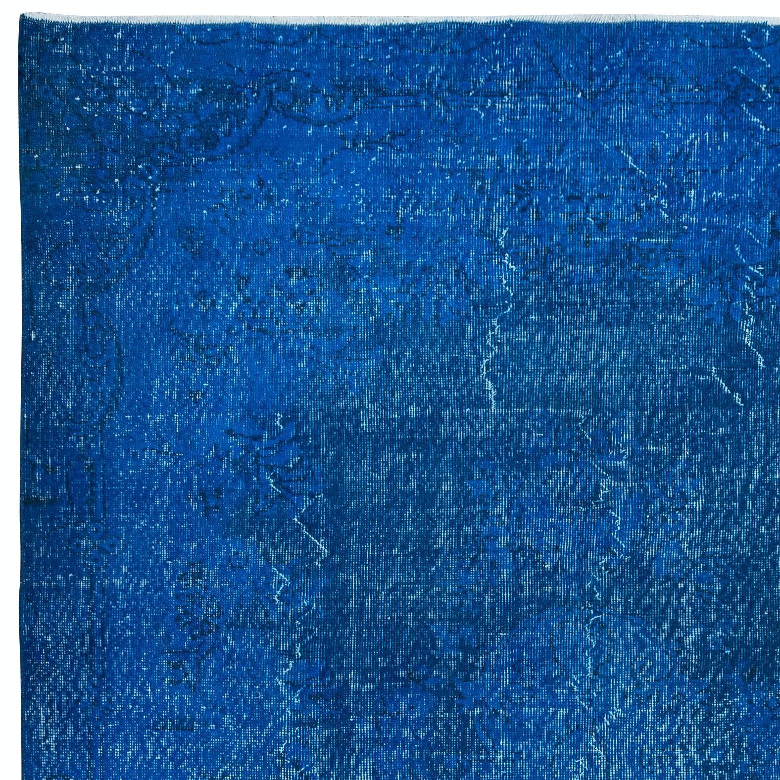 6.2x9.8 Ft Hand Knotted Rug In Sapphire Blue, Modern Turkish Redyed Carpet photo Textiles