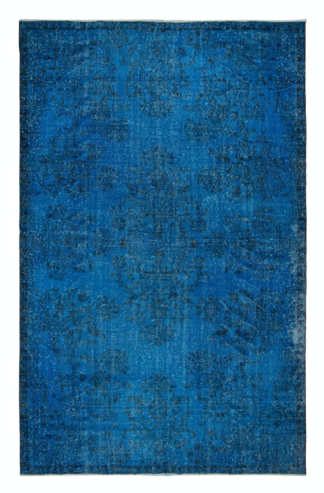 6x9.8 Ft Turkish Area Rug In Blue For Dining Room, Handmade Garden Design Carpet