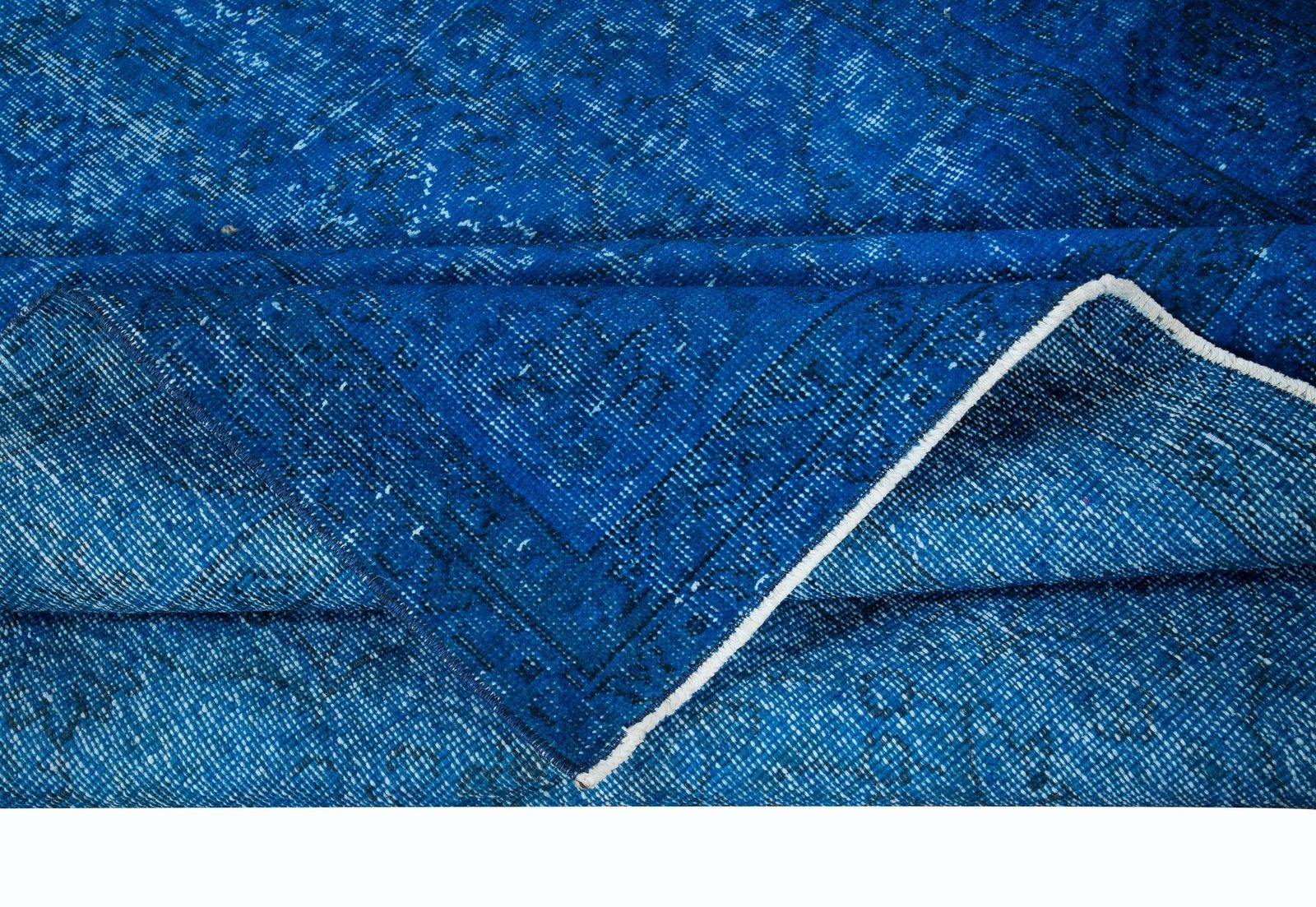 5.3x8.8 Ft Handmade Turkish Wool Area Rug In Solid Blue 4 Modern Interiors photo for sale