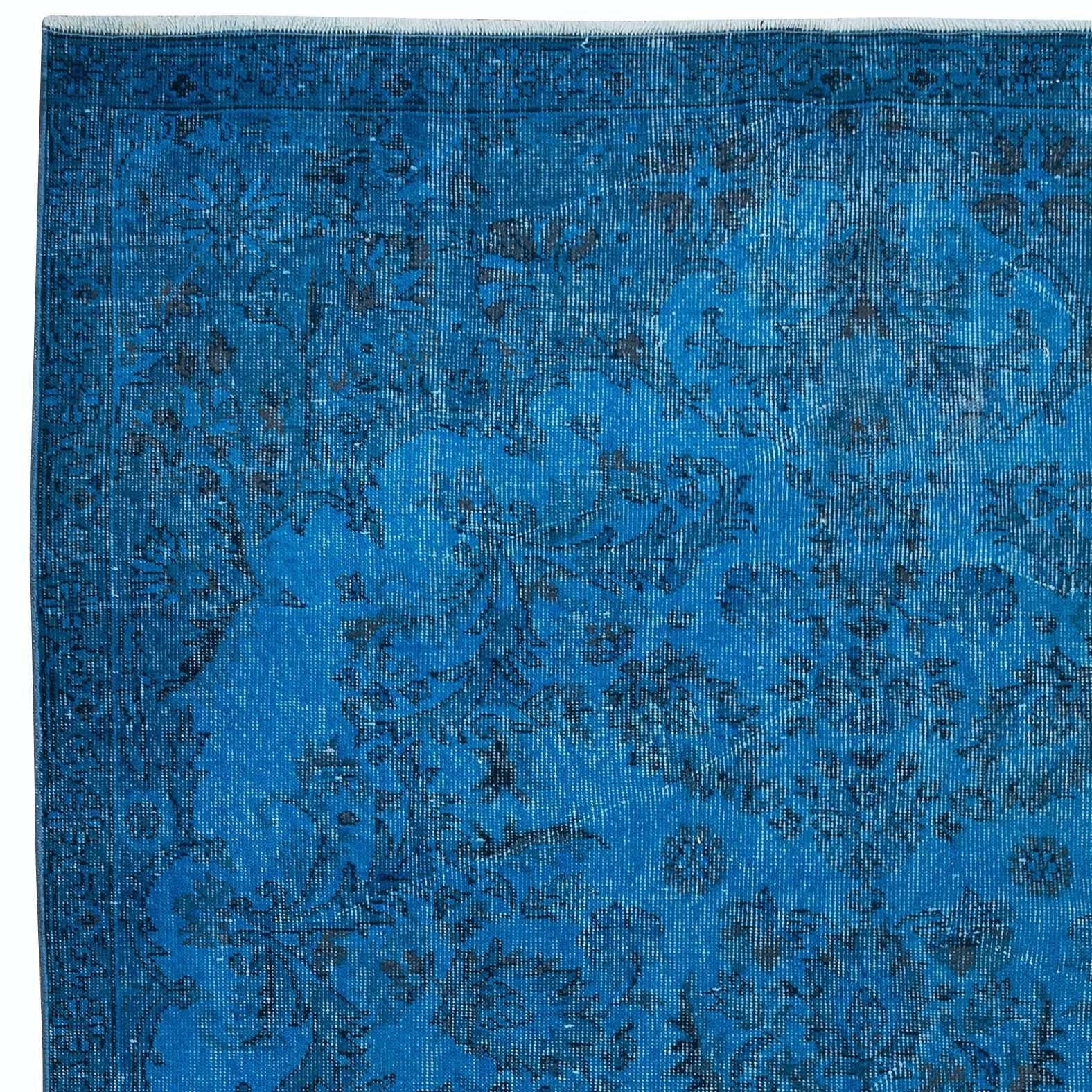 6.3x10 Ft Floral Garden Design Handmade Turkish Area Rug Over Dyed In Blue photo Textiles