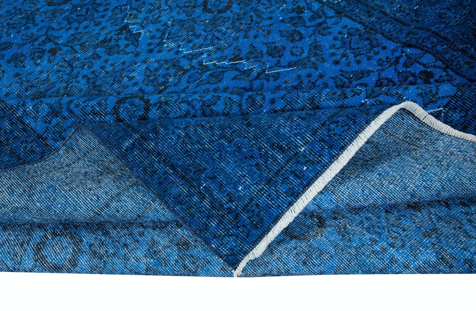 6.5x10.5 Ft Modern Turkish Floral Rug In Ocean Blue, Handmade Navy Blue Carpet photo for sale