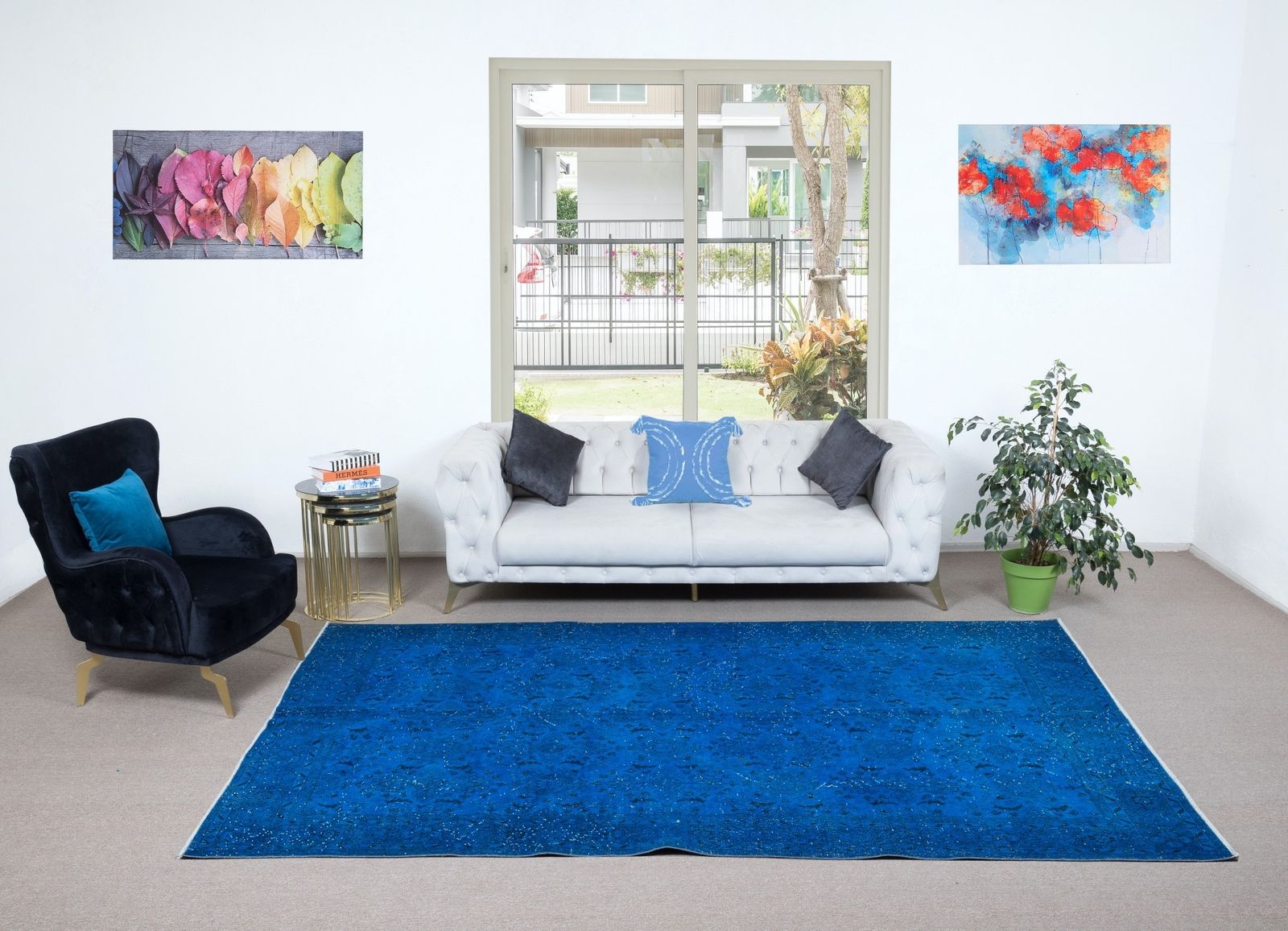 6.6x10.2 Ft Modern Blue Handmade Area Rug, Turkish Carpet, Woolen Floor Covering photo furniture