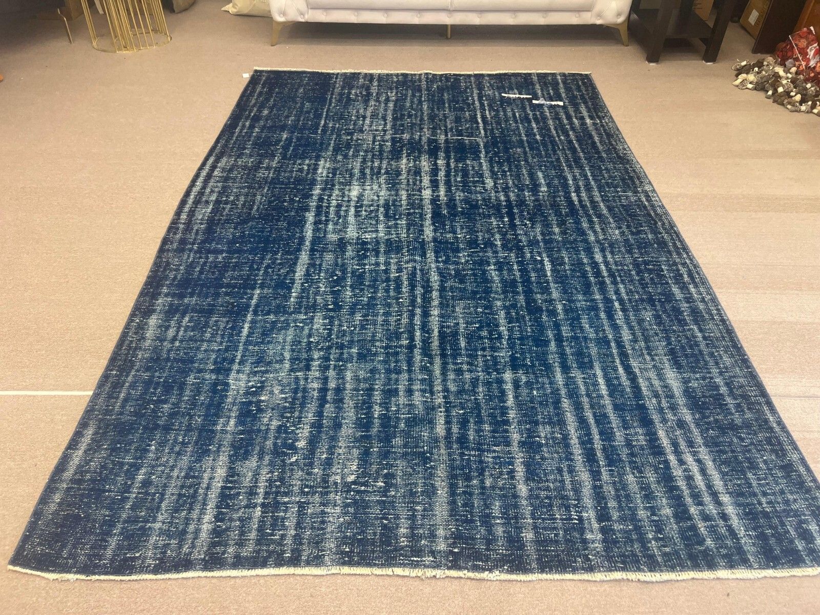 7x10.3 Ft Vintage Handmade Turkish Rug Re Dyed In Navy Blue For Modern Interiors photo Textiles