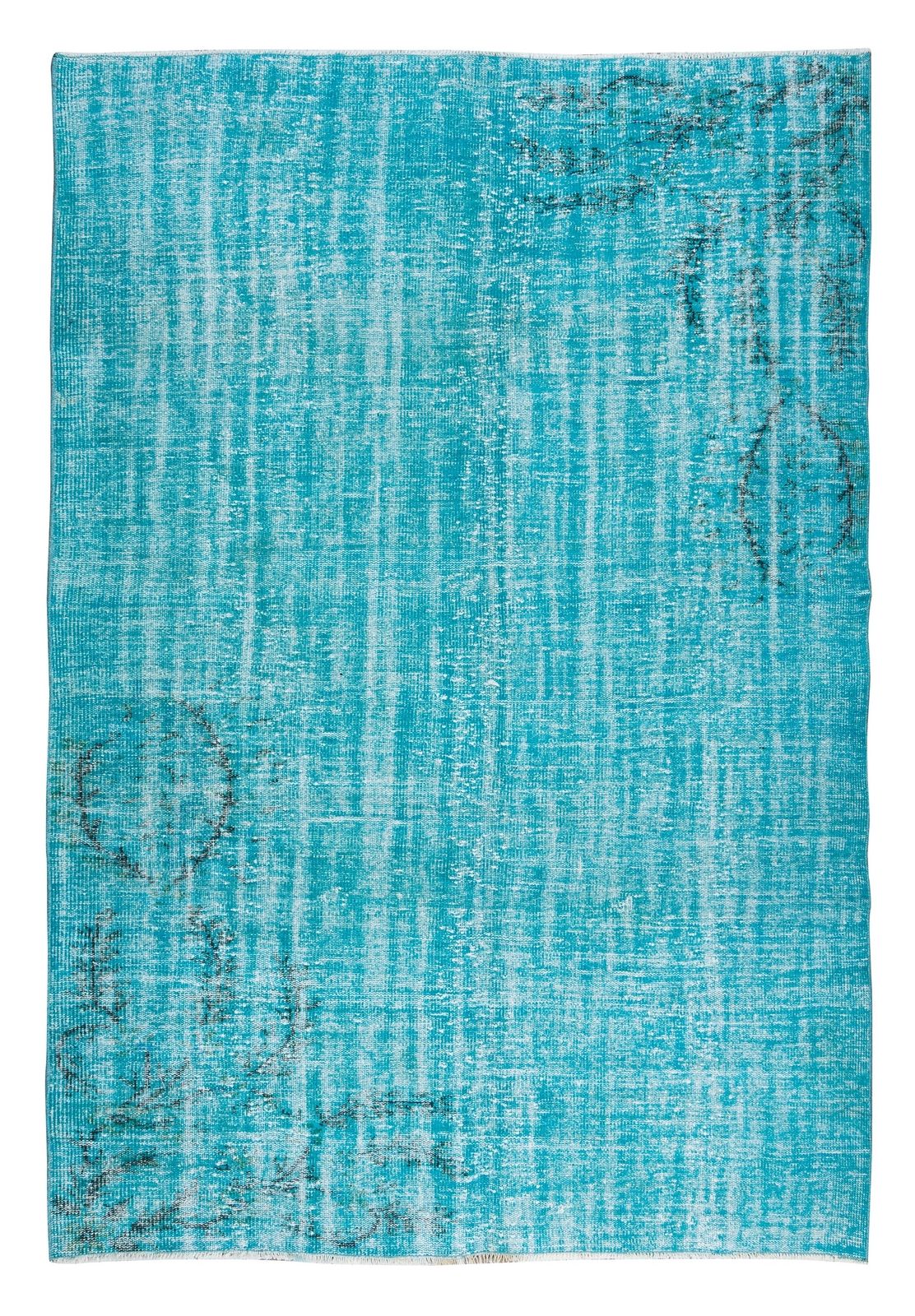 6x8.6 Ft Vintage Art Deco Chinese Design Handmade Area Rug Over Dyed In Teal