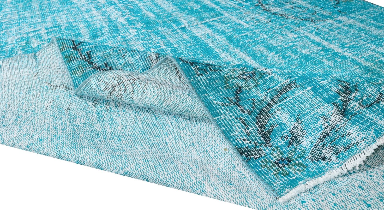 6x8.6 Ft Vintage Art Deco Chinese Design Handmade Area Rug Over Dyed In Teal photo for sale