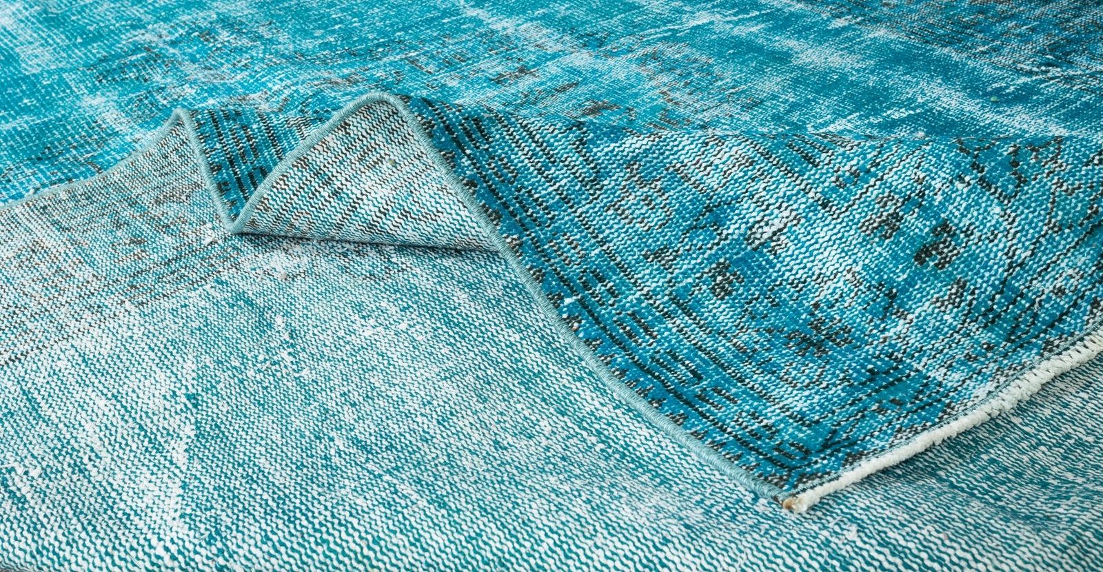 5.6x10 Ft Teal Re Dyed Rug For Modern Interior, Vintage Handmade Turkish Carpet photo for sale