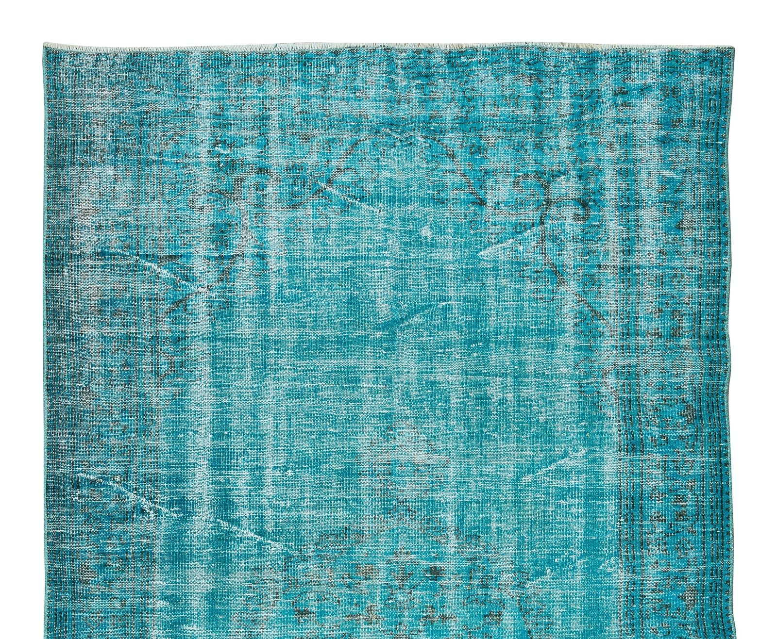 5.6x10 Ft Teal Re Dyed Rug For Modern Interior, Vintage Handmade Turkish Carpet photo Textiles
