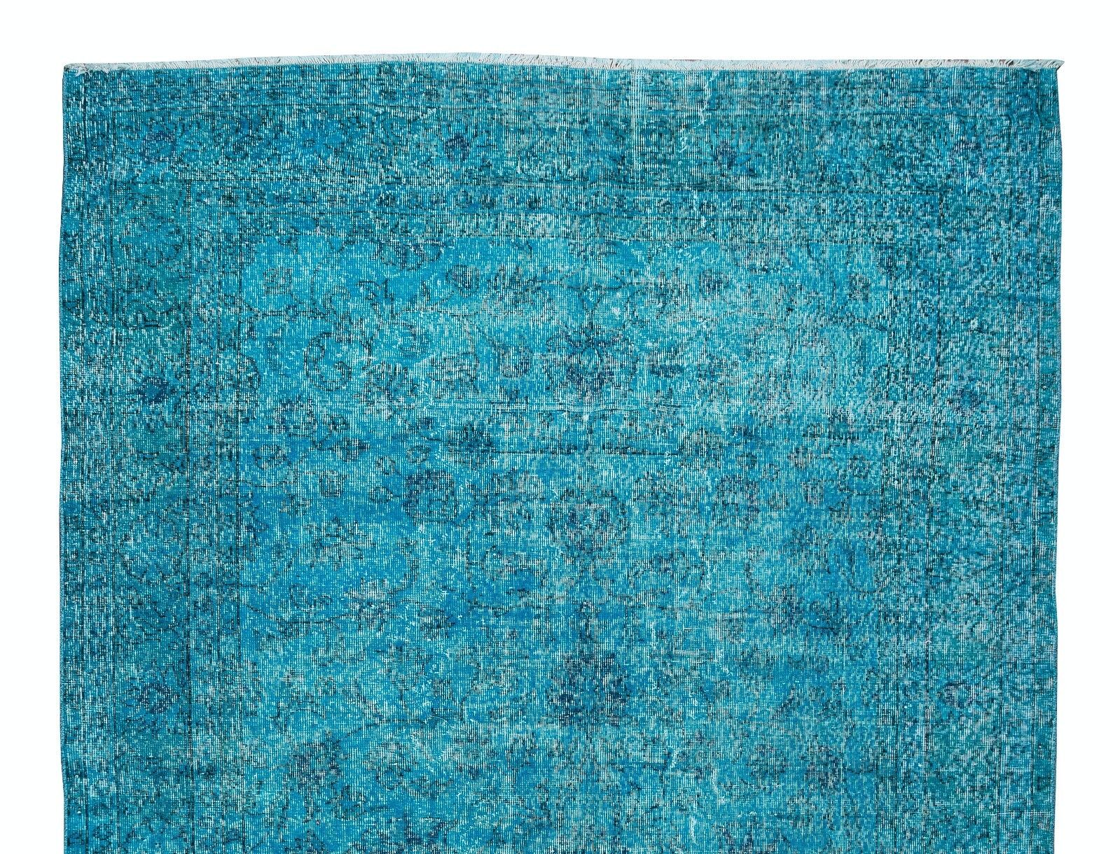 7x11 Ft Handmade Vintage Turkish Area Rug In Teal Blue, Modern Large Wool Carpet photo Textiles